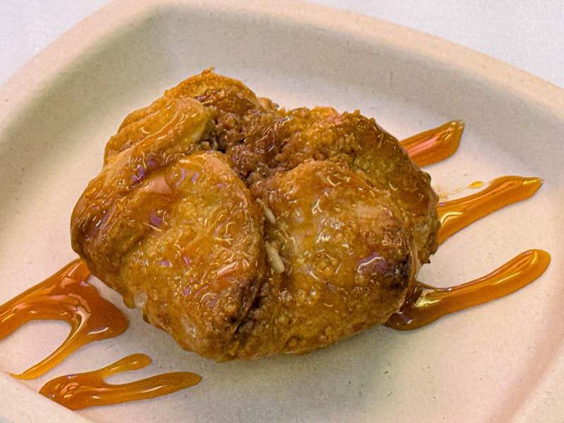 Apple pastry dessert with caramel drizzle