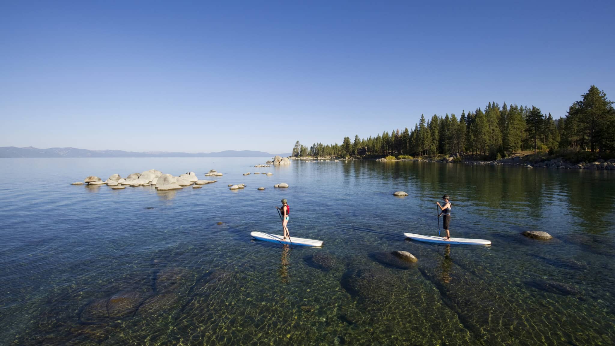 People paddleboarding on Lake Tahoe