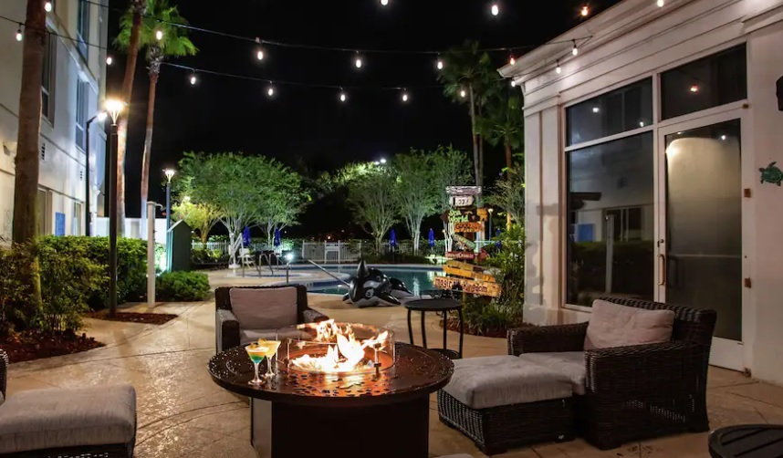 firepit area of the Hilton Garden Inn Orlando at SeaWorld.