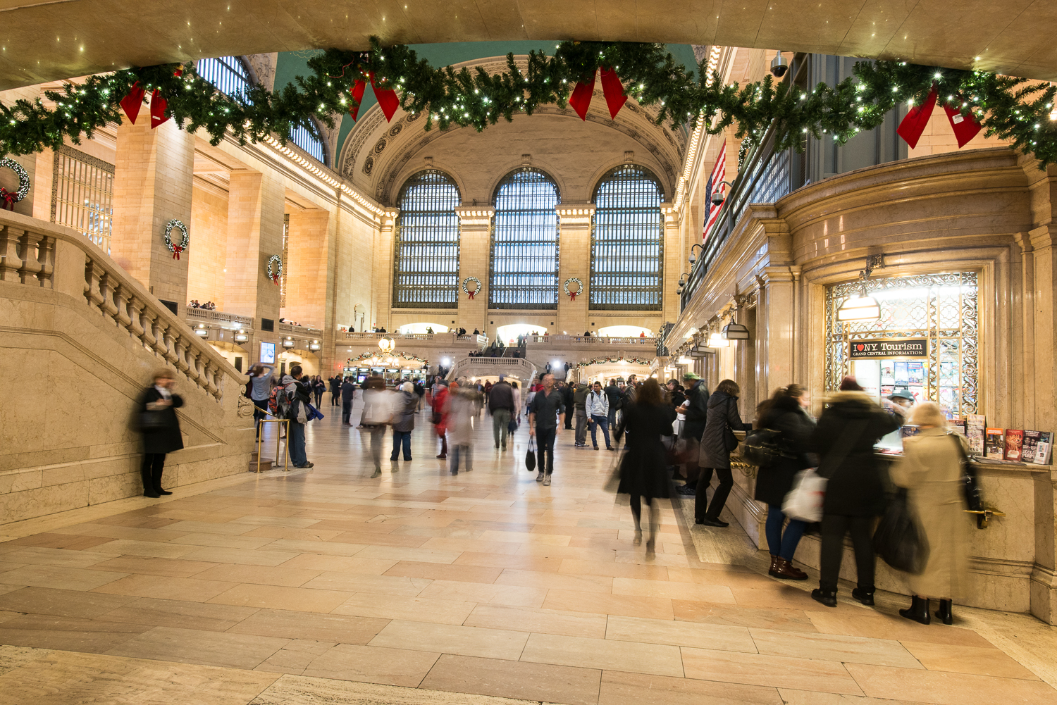 Interior of Grand Central Terminal decorated for Christmas in NYC