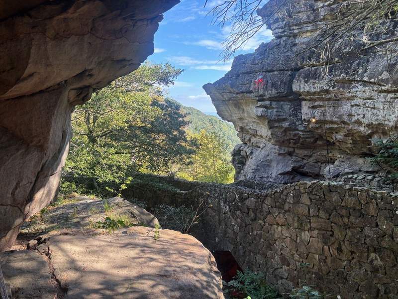 Jagged rocks overlooking trees at Rock City Gardens