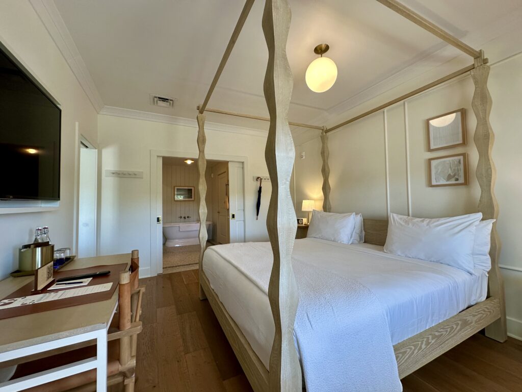 Bedroom in a Cottage King Suite at the Lake House on Canandaigua in NY's Finger Lakes