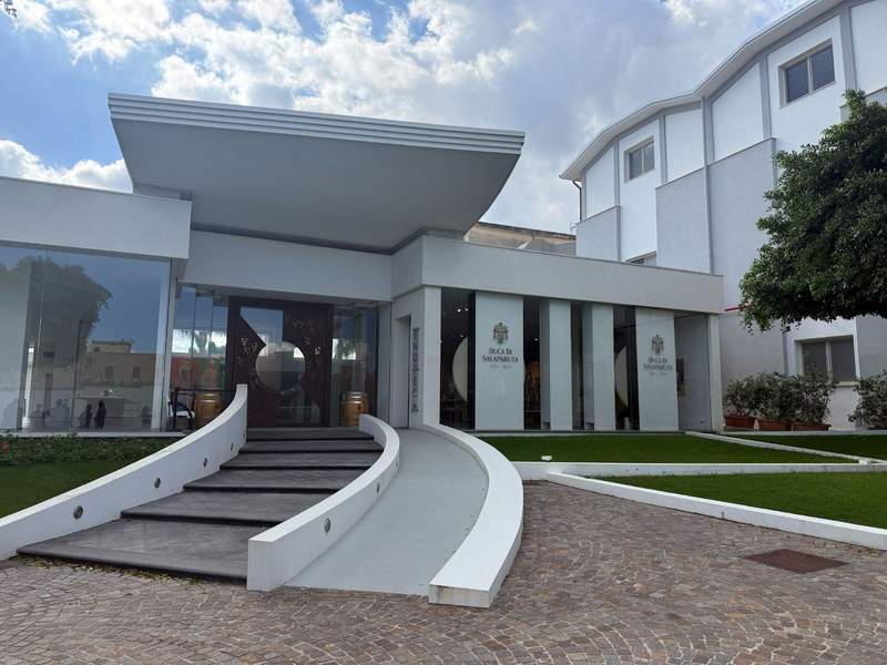 Stairs lead up to the entrance to Duca di Salaparuta winery.