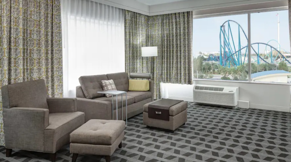 TownePlace Suites by Marriott Orlando at SeaWorld rooms have a view of SeaWorld Orlando